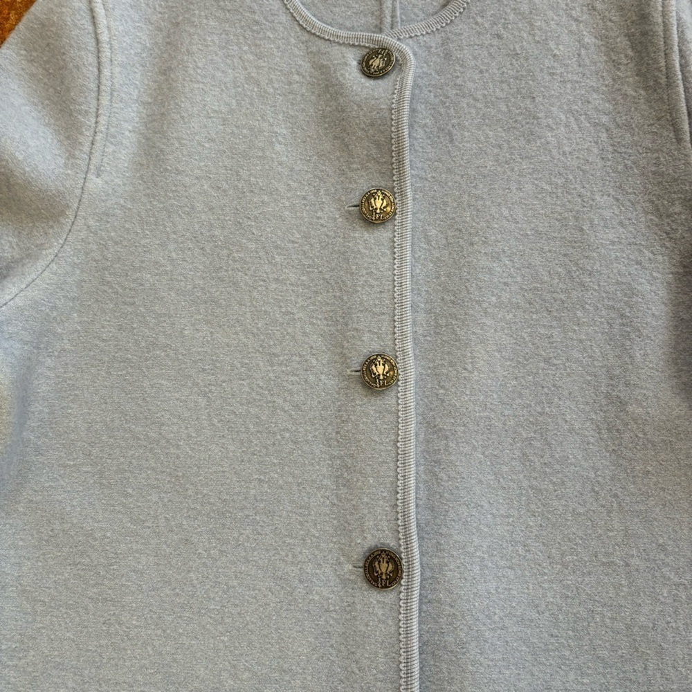 Scheiber M. 100% Wool Light Blue Vintage Smoking Jacket Crest Buttons Women’s M - Picture 6 of 16
